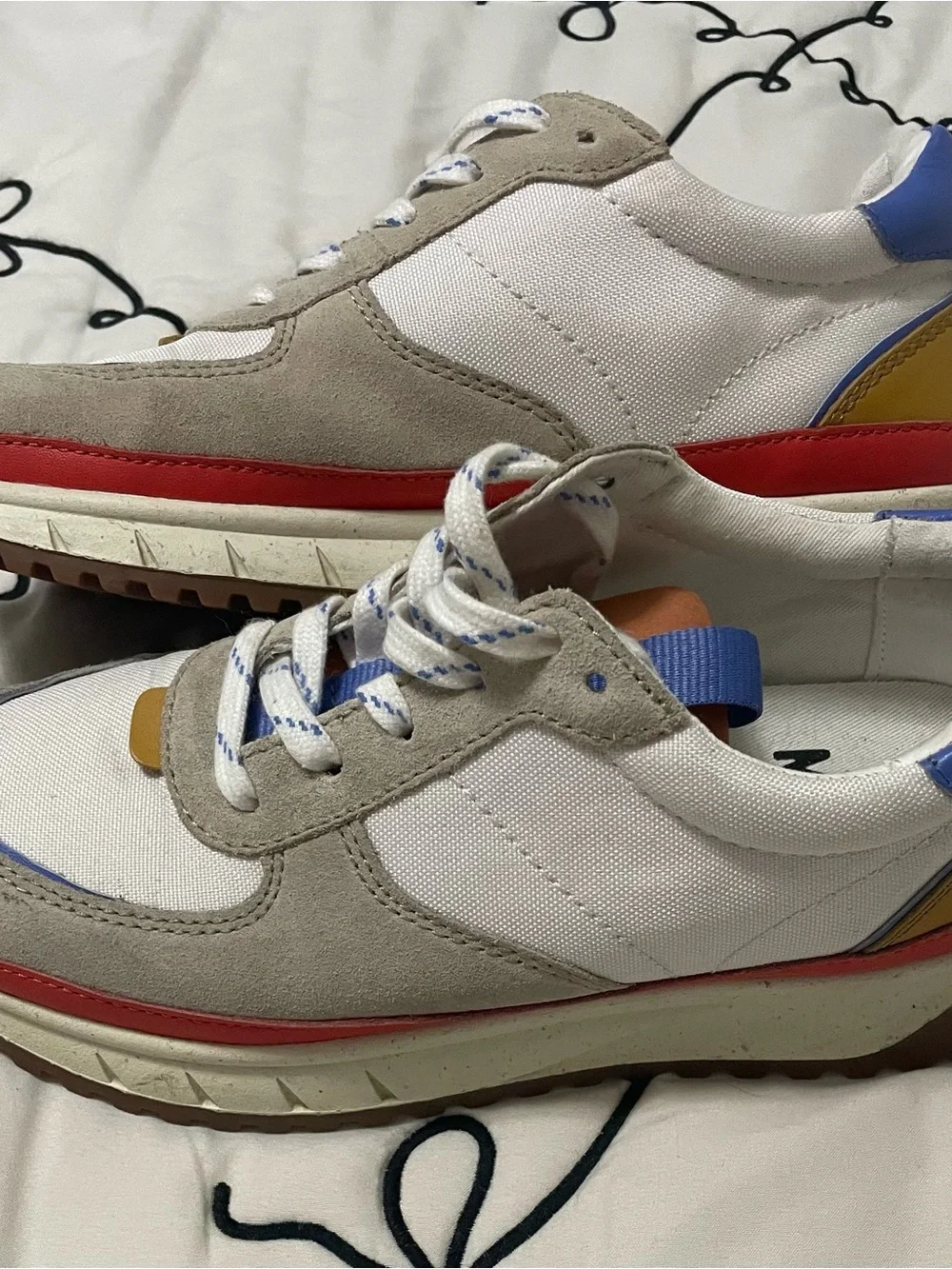 Madewell White and Blue Retro-Style Sneakers with Tan Suede - Picture 2 of 6